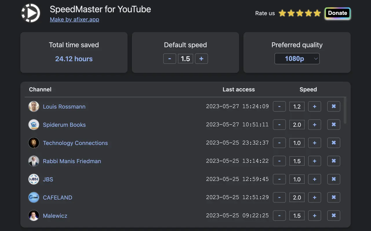 SpeedMaster speed controls on a YouTube video